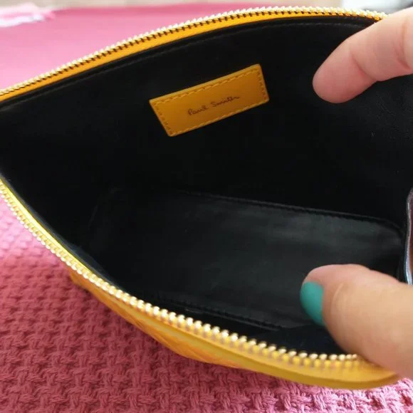 Paul Smith NWOT No 9 Women's Yellow Leather Cosmetic Bag Clutch with box - Picture 8 of 16
